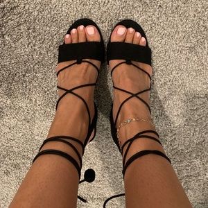 Tie up block heeled sandal